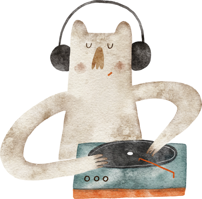A cartoon of a cat DJing