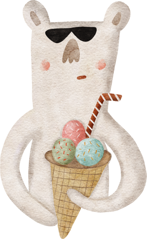 A cartoon of a bear eating an ice cream