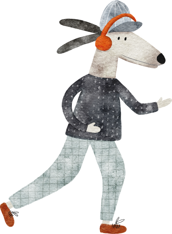 A cartoon of a dog walking