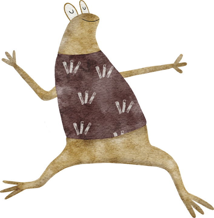 A cartoon of a happy dancing frog